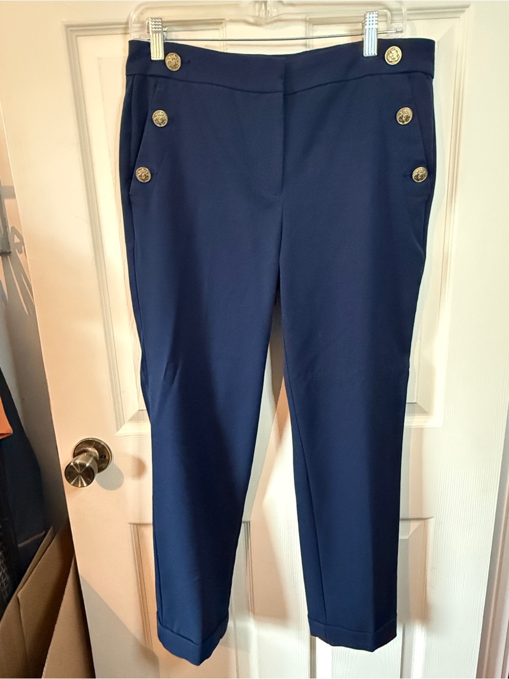 Any Taylor Loft Navy Blue Sailor Style Trouser Pants Decorative Buttons Size 6